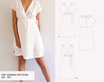 Light wrap dress with V-neckline at the front and back - PDF sewing pattern in A4 & A0 and projector format with sewing instructions