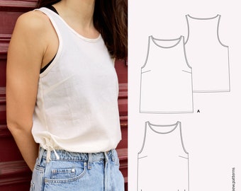 Tank top made of woven fabric in racer top shape for spring, summer and holidays - PDF pattern A4 & A0 and Beamer format with sewing instructions