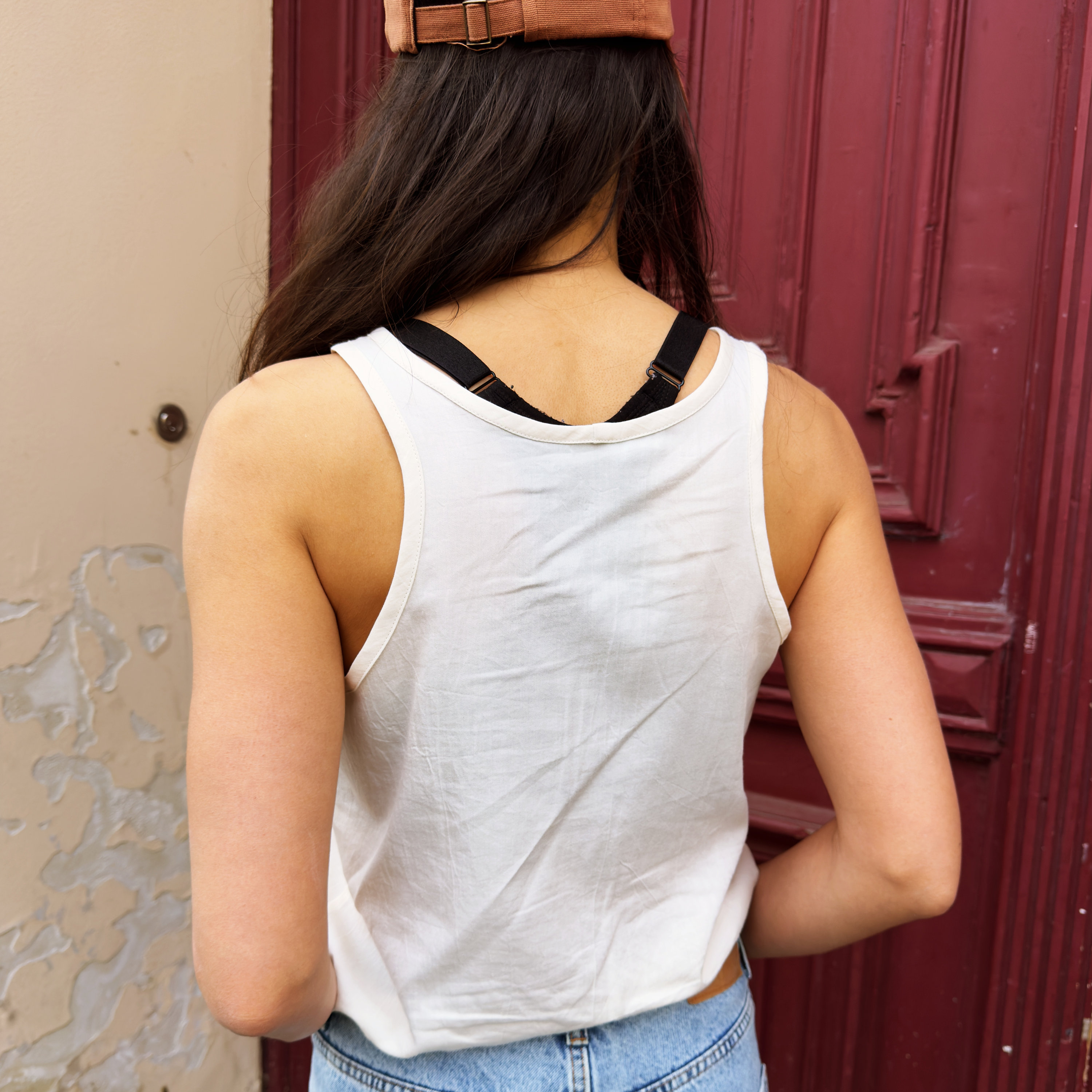 Tank Top Out of Woven Fabric , Racer Top Back, for Spring