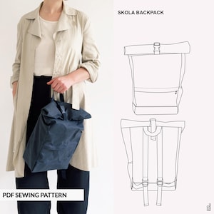Patrón en PDF de mochila enrollable Courier en formato A4, A0, carta de EE. UU. y para proyector con instrucciones de costura para niños y adultos