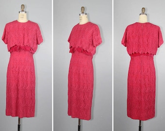 vintage dress / velvet / SAKS FIFTH AVENUE / 1960s / pink / lace dress