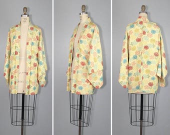 Haori Seide Jacke Vintage Kimono / YUZUKI Blumen Seide robe