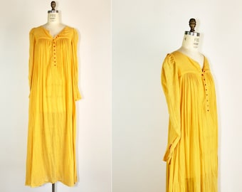 Biba | 1970s designer vintage dress | Indian | cotton gauze | bohemian | hippie | heart buttons