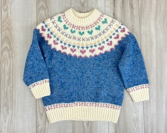 Fair Isle Sweater | 1970s sweater | wool sweater | hand knit | hearts