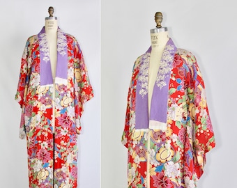 1930s embroidered kimono | silk robe | floral juban | vintage kimono | antique robe | dressing gown