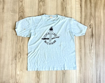 Vintage Torch Lake t-shirt | 1980s | Michigan | distressed tee | tissue thin | boxy