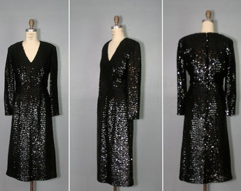 1950s dress / sequin dress / designer vintage / TALMACK couture dress