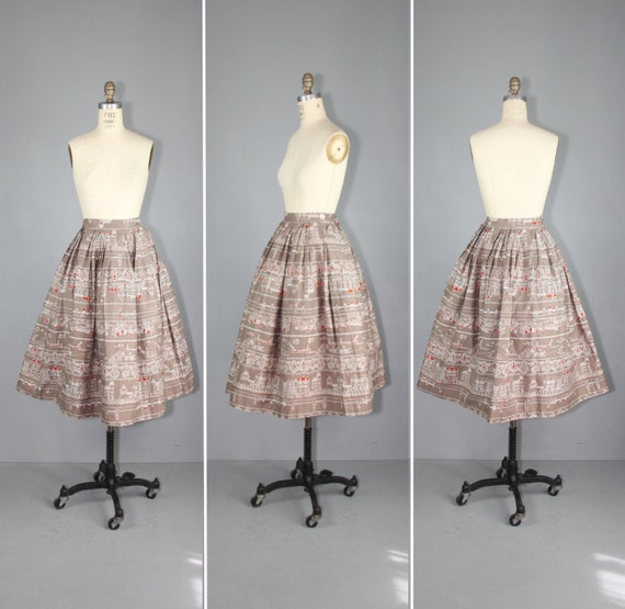 1950s skirt / novelty print / AMSTERDAM CANALS vin