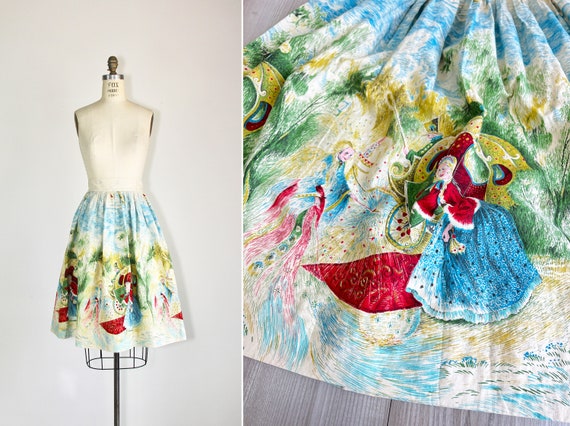 Cinderella | 1950s novelty print skirt | cotton |… - image 1