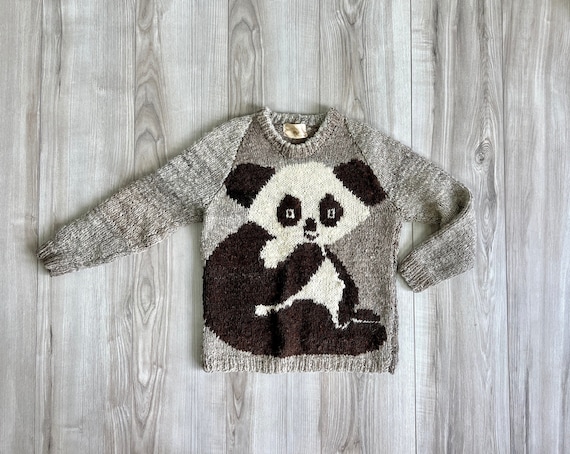 Panda sweater | hand knit | vintage wool sweater … - image 1