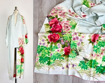 Japanese kimono | 1950s silk kimono | floral dressing gown | vintage robe | wedding