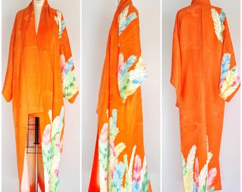 1950s vintage silk kimono Japanese robe Feathers