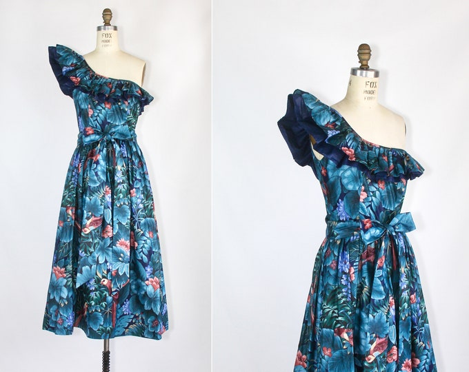 80’s White Tropical Print Dress by Blair