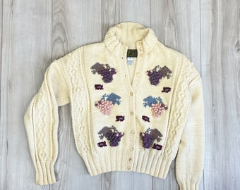 Vintage wool sweater | embroidered sweater | cardigan | 1980s | hand knit sweater