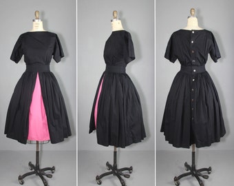 vintage dress / pop color / full skirt / CHLOE cotton dress