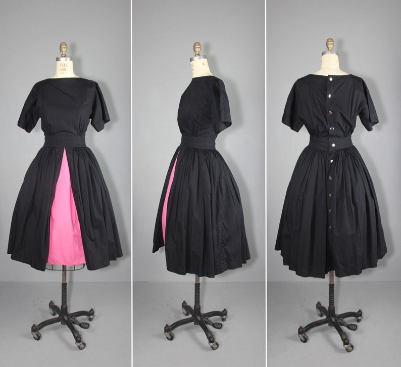 vintage dress / pop color / full skirt / CHLOE cotton dress image 1
