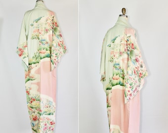 Embroidered silk kimono | vintage silk kimono | hand-painted | pheasant | antique dressing gown