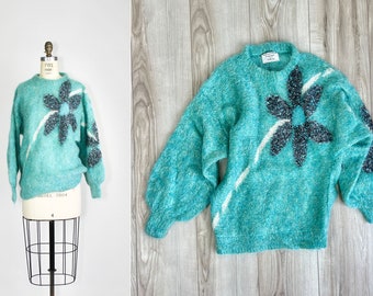 Susie Lee | vintage mohair sweater | 1980s | cottagecore | metallic floral | hand knit