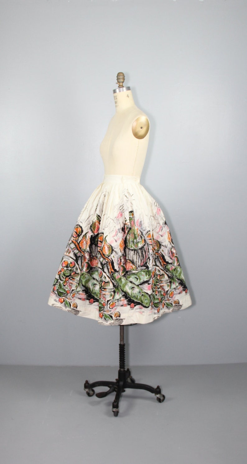 1950s / cotton skirt / novelty print / FRUIT AND WINE vintage skirt image 4