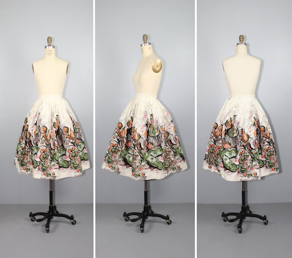 1950s / cotton skirt / novelty print / FRUIT AND … - image 1