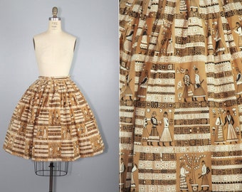 1950s skirt | novelty print | conversation print | cotton | vintage skirt | folk skirt