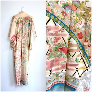 1950s hand dyed vintage Japanese kimono | antique silk robe