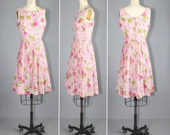 1960s dress / floral / sleeveless / ROSE CLOUD vintage dress