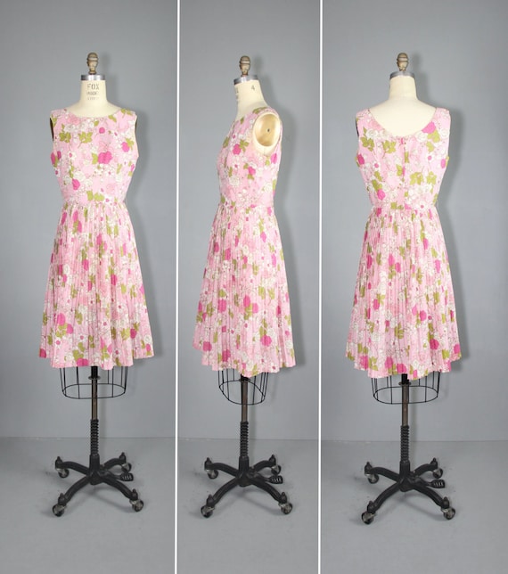 1960s dress / floral / sleeveless / ROSE CLOUD vin