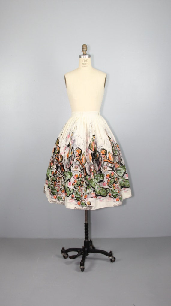 1950s / cotton skirt / novelty print / FRUIT AND … - image 3