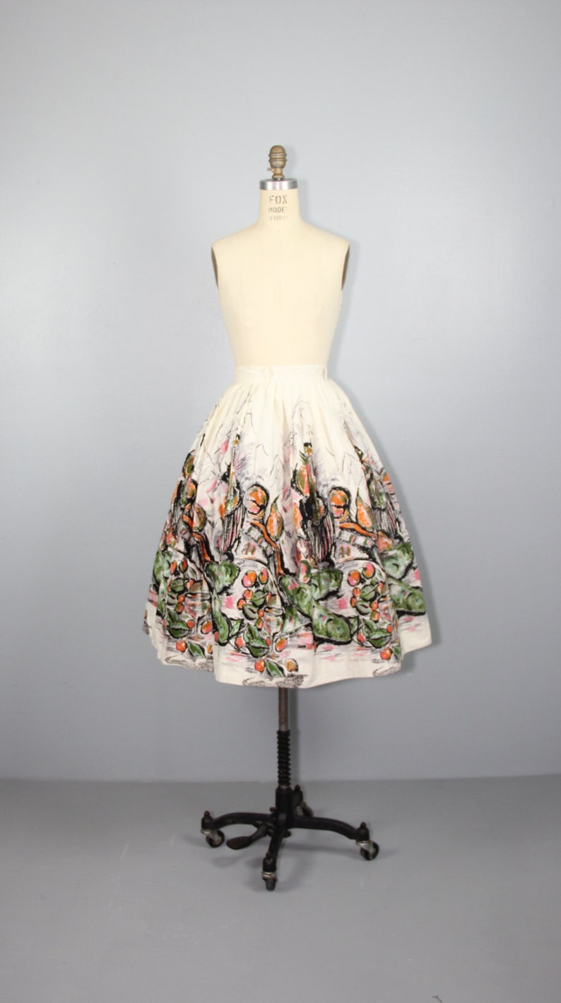 1950s / cotton skirt / novelty print / FRUIT AND WINE vintage skirt image 3