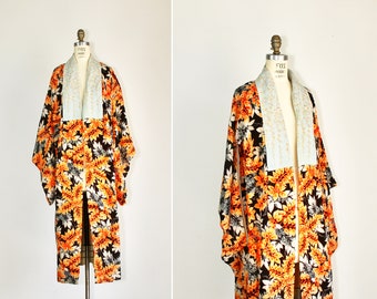 1940s kimono | Art Deco | vintage kimono | silk robe | floral | crepe silk dressing gown