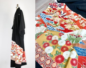 1950s silk kimono | crane and river | tomesode | Japanese | vintage robe