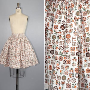 1950s skirt / novelty print / LITTLE FOLKLORE / vintage cotton skirt