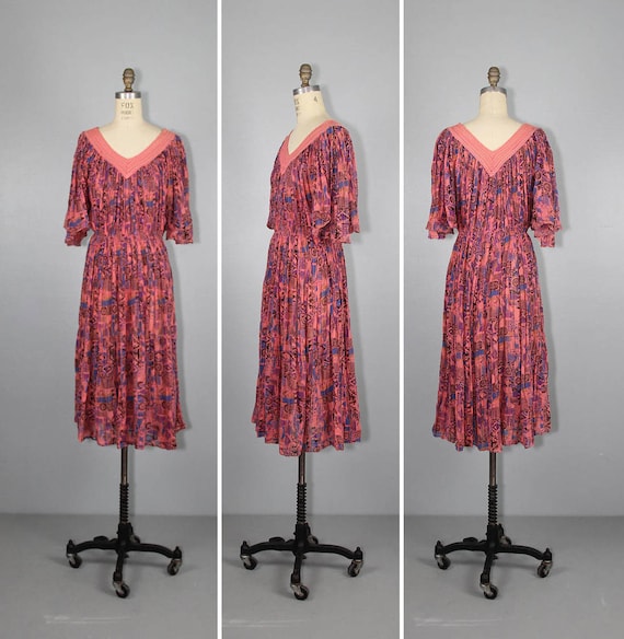 gauze dress / 1970s / hippie / angel sleeve / GREE