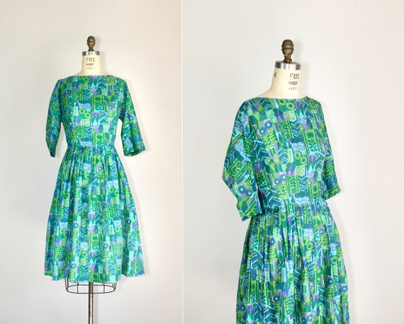 1960s dress | vintage | rayon dress | turquoise |… - image 1