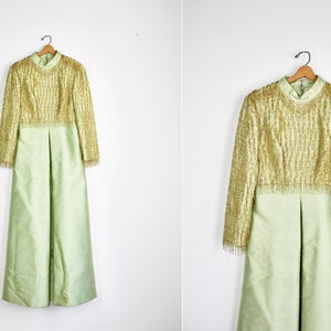Vintage 1950s gown | beaded dress | silk | maxi | mid century designer dress
