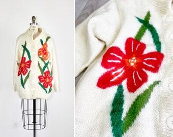 Vintage mohair sweater | cottagecore | floral sweater | vintage cardigan | 1980s | wool sweater