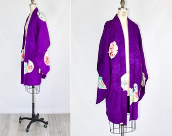 Okame | haori | silk kimono | 1950s | violet | vintage kimono | silk jacket