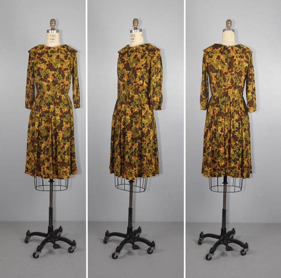 1950s dress / AUTUMN LEAVES / vintage dress / pete