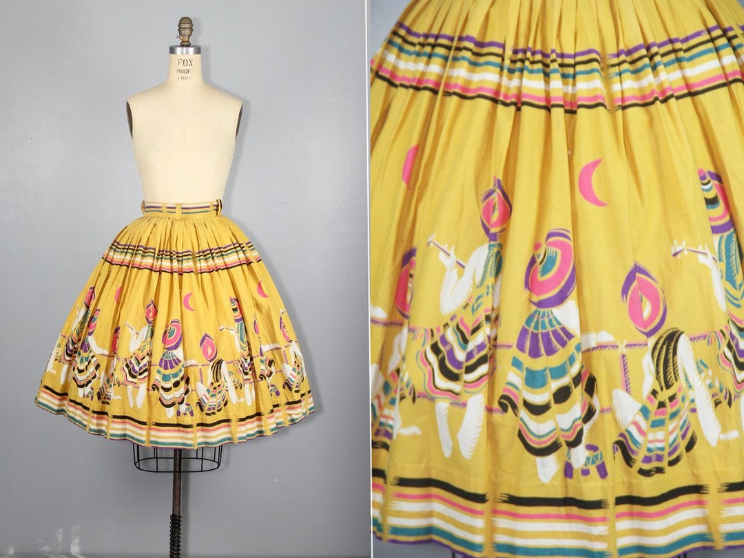 1950s Novelty Skirt Mexican Musicians Cotton Skirt - Etsy