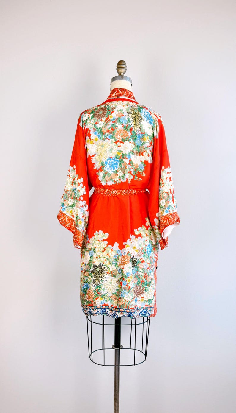 Art Nouveau silk kimono robe Vintage floral dressing gown 1950s image 3