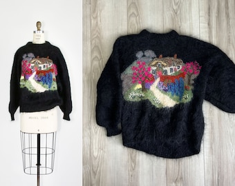 Vintage mohair sweater | embroidered | cottagecore | vintage 1970s sweater