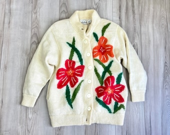 Vintage mohair sweater | cottagecore | floral sweater | vintage cardigan | 1980s | wool sweater