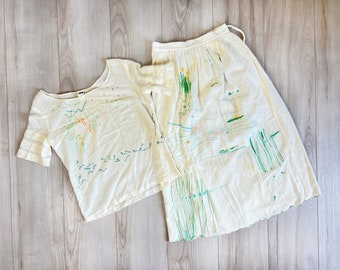 Emmanuelle Khanh | cotton gauze | vintage blouse and skirt set | 1970s | embroidered