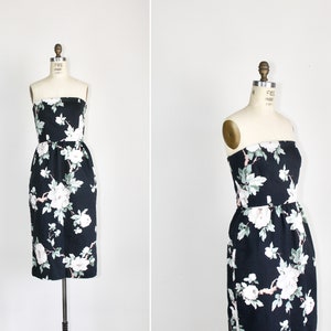 Strapless dress | 1980s | vintage wiggle dress | floral | Blair Woolverton
