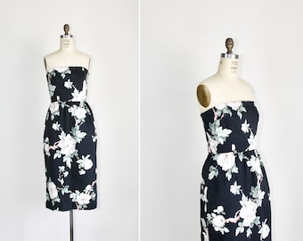 Strapless dress | 1980s | vintage wiggle dress | floral | Blair Woolverton