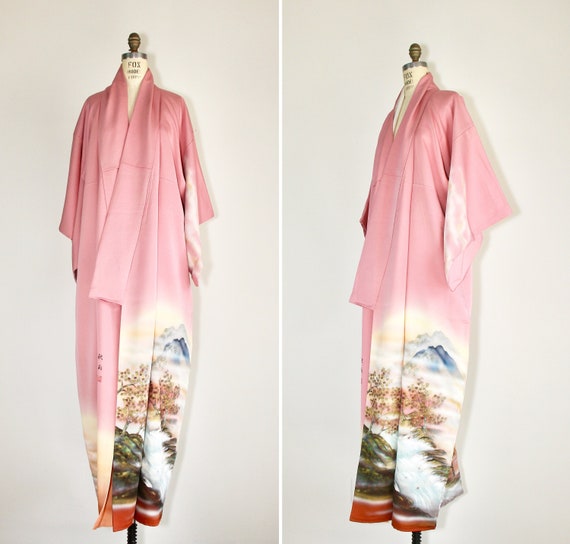 Mount Fuji | 1950s silk kimono | hand painted | s… - image 1