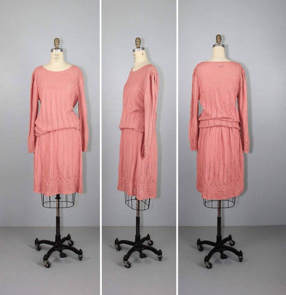 knit set / 1970s / sweater / skirt / ROSE QUARTZ v