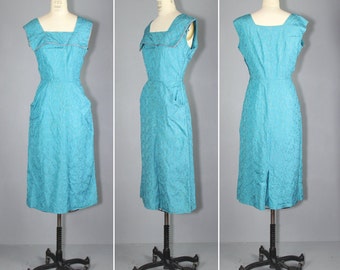 turquoise dress / rhinestone / 1960s / MEDITERRANEAN wiggle dress