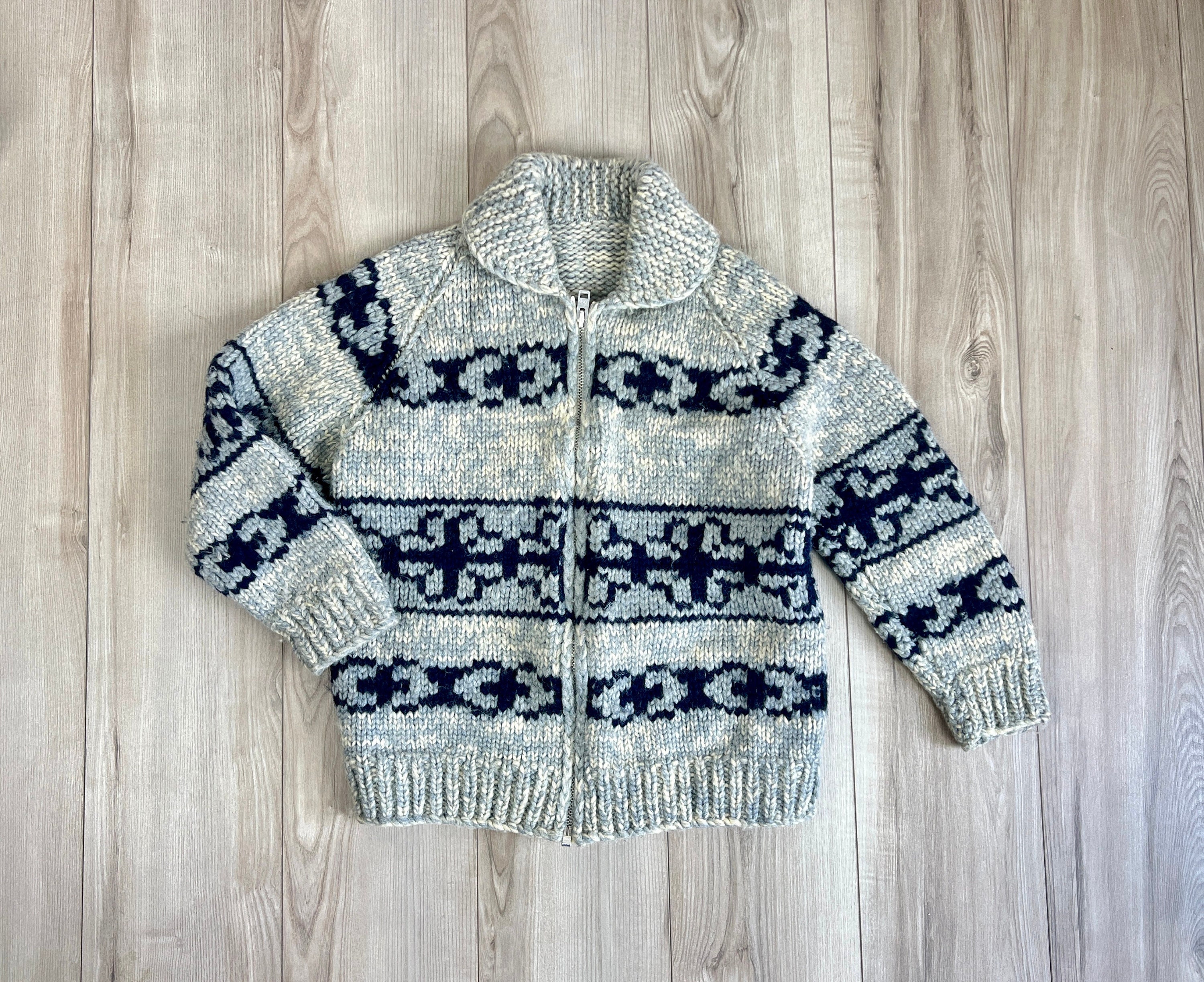 Cowichan Sweater Vintage Cardigan Sweater Jacket 1960s Wool
